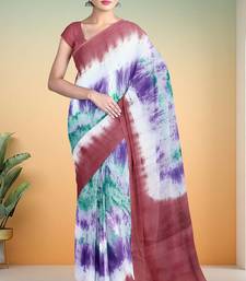Dusty rose & purple printed andhra cotton saree with running blouse with running blouse