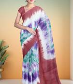 Dusty rose & purple printed andhra cotton saree with running blouse with running blouse