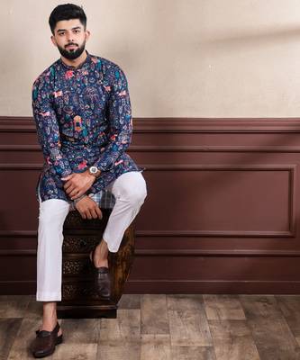 Blue printed ethnic kurta payjama for looks 5