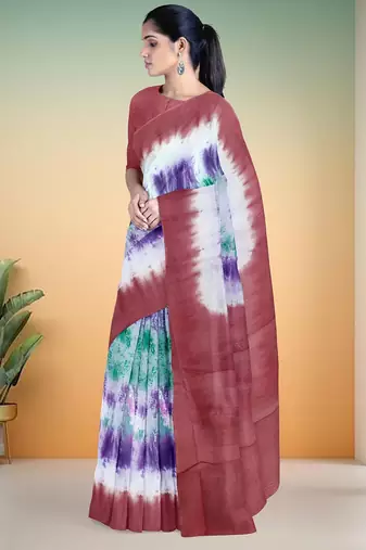Dusty rose & purple printed andhra cotton saree with running blouse with running blouse