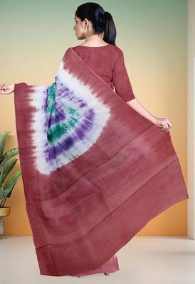 Dusty rose & purple printed andhra cotton saree with running blouse with running blouse 3
