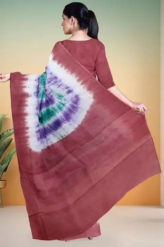Dusty rose & purple printed andhra cotton saree with running blouse with running blouse