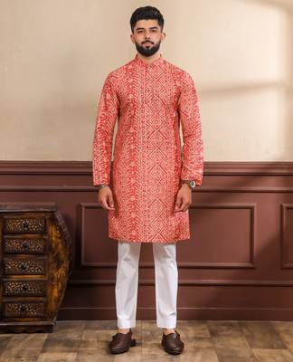 Orange printed ethnic kurta payjama for looks 1