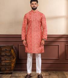 Orange printed ethnic kurta payjama for looks