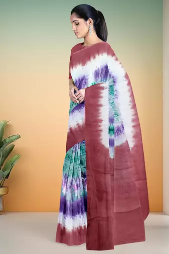 Dusty rose & purple printed andhra cotton saree with running blouse with running blouse