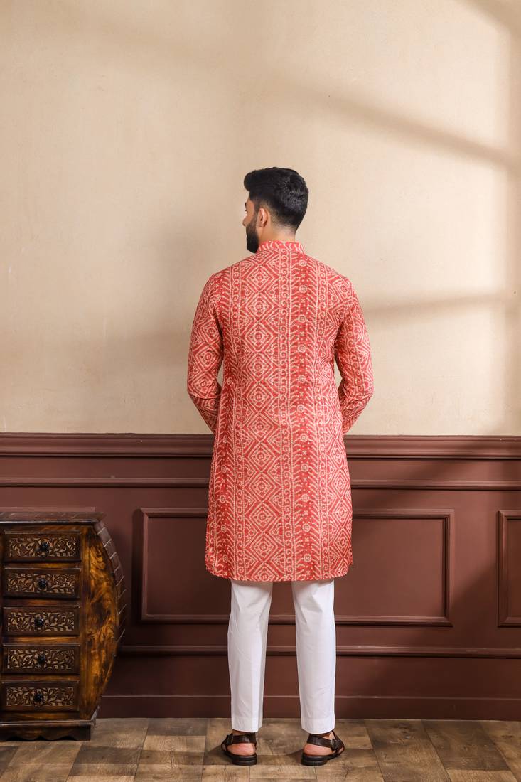 Orange printed ethnic kurta payjama for looks