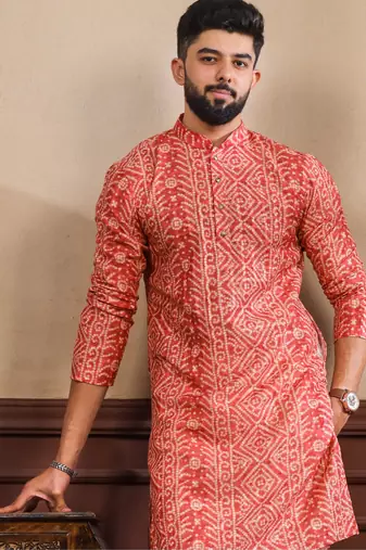 Orange printed ethnic kurta payjama for looks