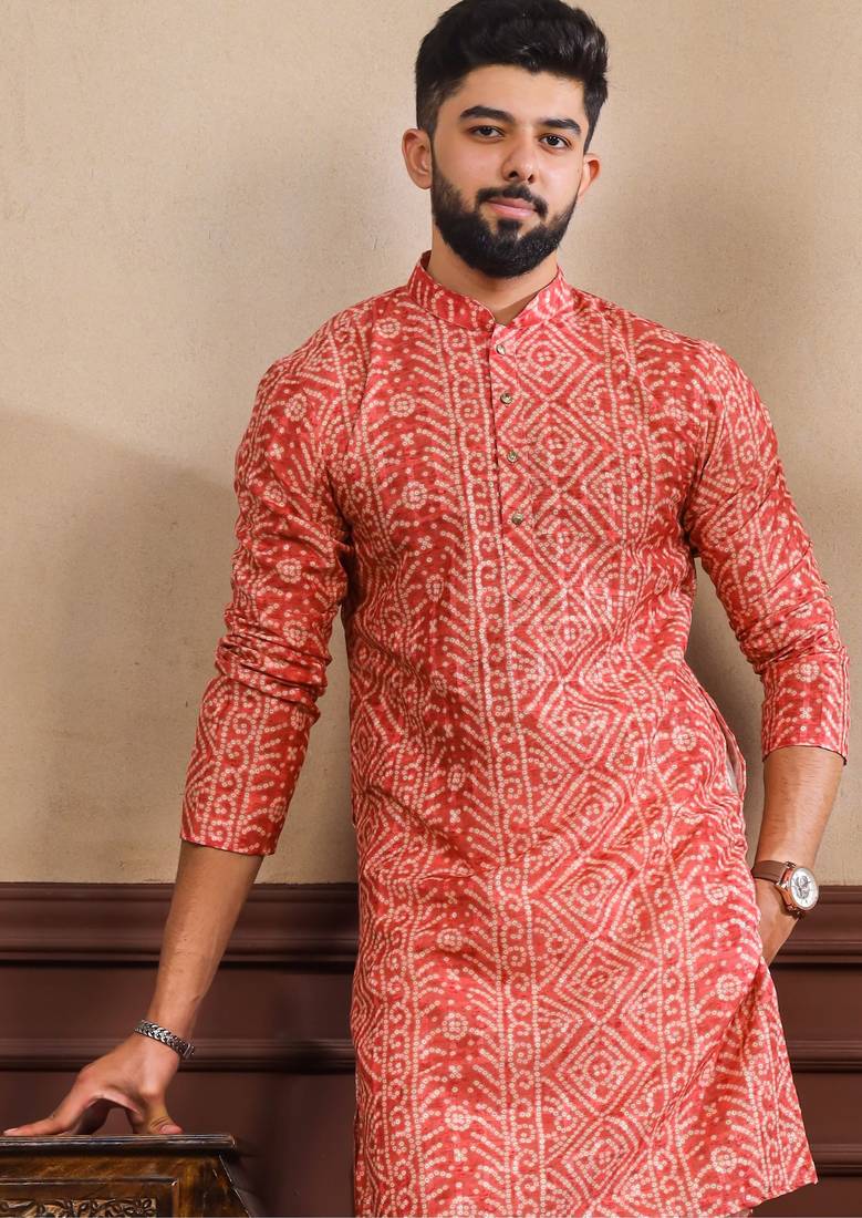 Orange printed ethnic kurta payjama for looks