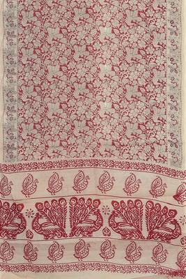 Sandstone beige & heritage crimson red printed andhra cotton saree with running blouse 5