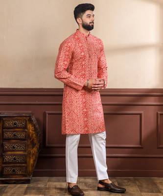 Orange printed ethnic kurta payjama for looks 5