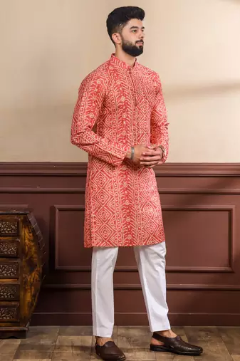 Orange printed ethnic kurta payjama for looks