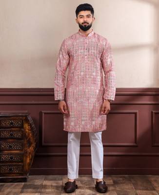 Pink printed ethnic kurta payjama for looks 1