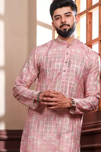 Pink printed ethnic kurta payjama for looks