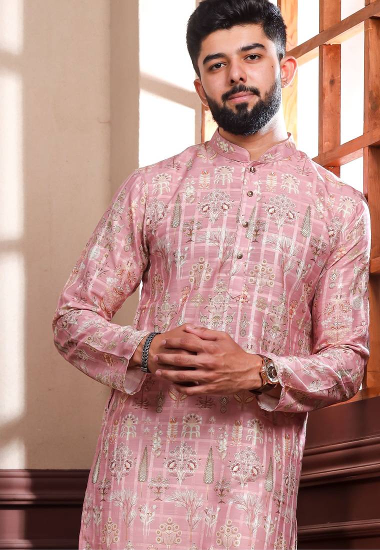 Pink printed ethnic kurta payjama for looks