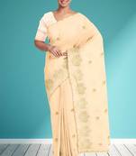 Vanilla cream & olive green andhra cotton saree with running blouse