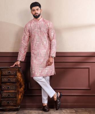 Pink printed ethnic kurta payjama for looks 4