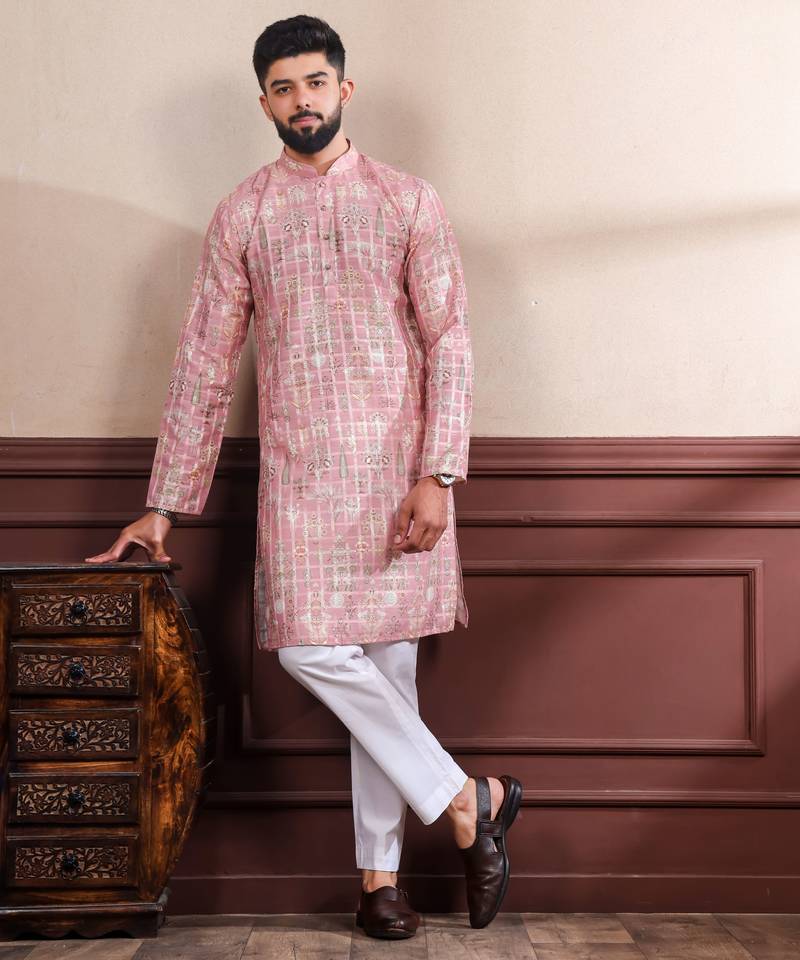 Pink printed ethnic kurta payjama for looks