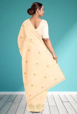 Vanilla cream & olive green andhra cotton saree with running blouse 3