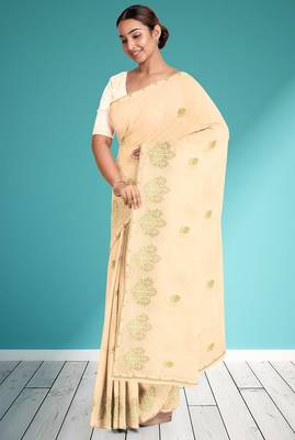 Vanilla cream & olive green andhra cotton saree with running blouse 4