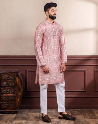 Pink printed ethnic kurta payjama for looks 5