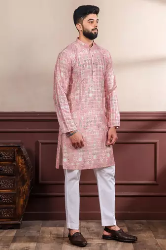 Pink printed ethnic kurta payjama for looks