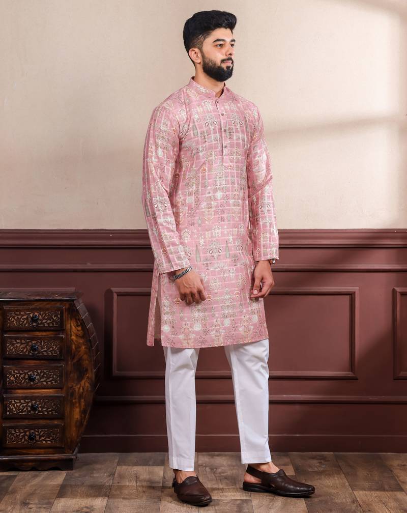 Pink printed ethnic kurta payjama for looks
