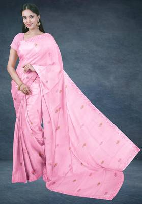 Baby/blossom pink & rose gold andhra cotton saree with running blouse 1
