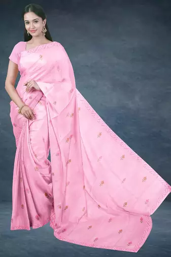 Baby/blossom pink & rose gold andhra cotton saree with running blouse