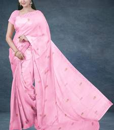 Baby/blossom pink & rose gold andhra cotton saree with running blouse