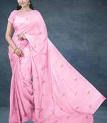 Baby/blossom pink & rose gold andhra cotton saree with running blouse