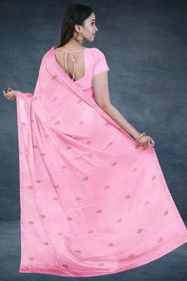 Baby/blossom pink & rose gold andhra cotton saree with running blouse 3