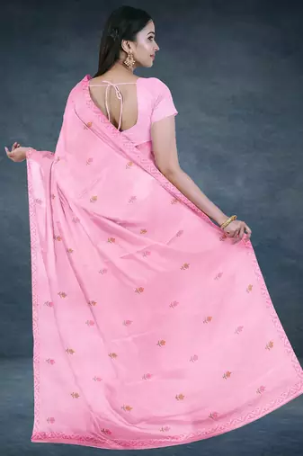 Baby/blossom pink & rose gold andhra cotton saree with running blouse