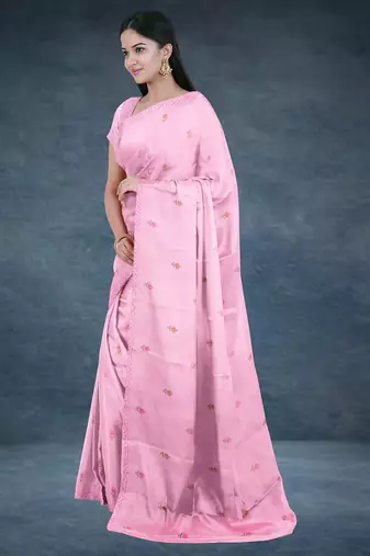 Baby/blossom pink & rose gold andhra cotton saree with running blouse