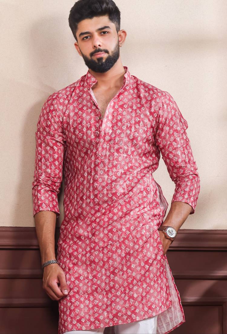 Red printed ethnic kurta payjama for looks