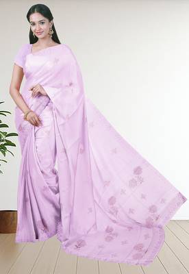 Mauve/orchid blush pink & antique gold andhra cotton saree with running blouse 1