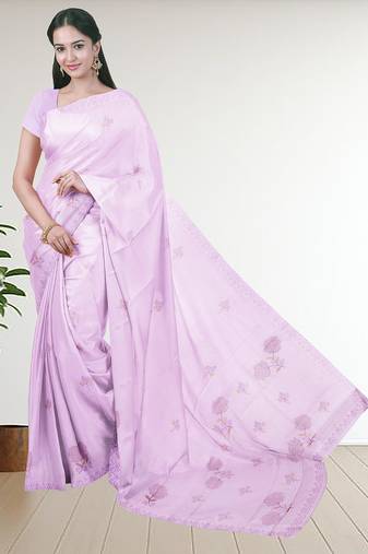 Mauve/orchid blush pink & antique gold andhra cotton saree with running blouse