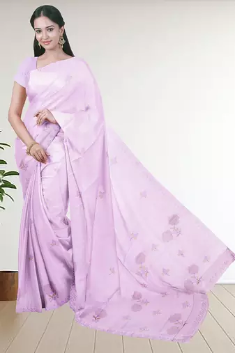 Mauve/orchid blush pink & antique gold andhra cotton saree with running blouse