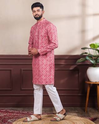 Red printed ethnic kurta payjama for looks 4