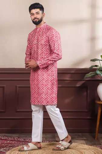 Red printed ethnic kurta payjama for looks