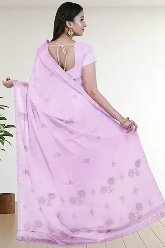 Mauve/orchid blush pink & antique gold andhra cotton saree with running blouse