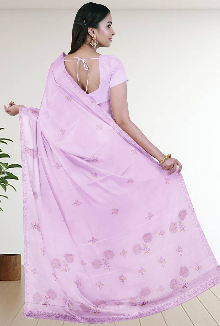Mauve/orchid blush pink & antique gold andhra cotton saree with running blouse