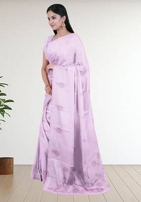 Mauve/orchid blush pink & antique gold andhra cotton saree with running blouse 4