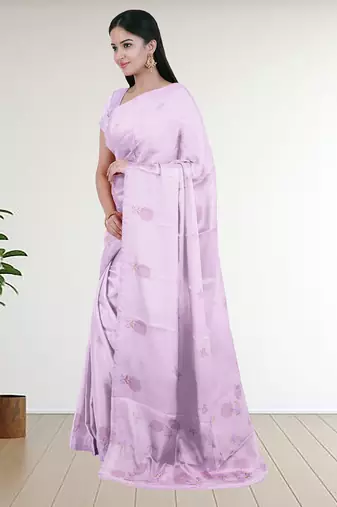 Mauve/orchid blush pink & antique gold andhra cotton saree with running blouse