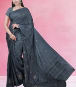 Charcoal grey & jet black south cotton saree with running blouse