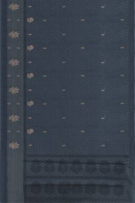 Charcoal grey & jet black south cotton saree with running blouse 5