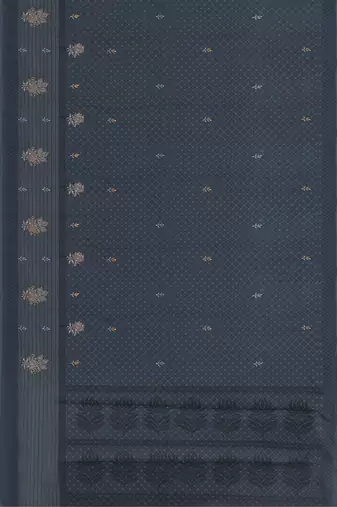 Charcoal grey & jet black south cotton saree with running blouse