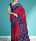 Raspberry/magenta pink & indigo blue south cotton saree with running blouse