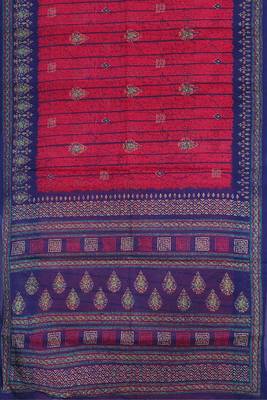 Raspberry/magenta pink & indigo blue south cotton saree with running blouse 5