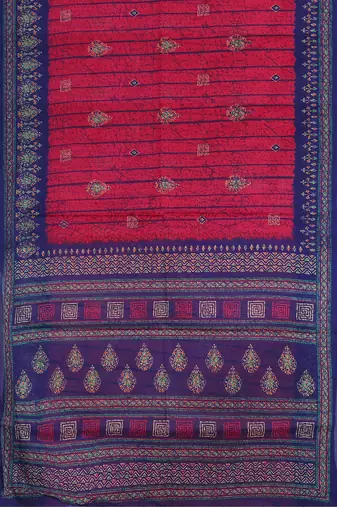 Raspberry/magenta pink & indigo blue south cotton saree with running blouse