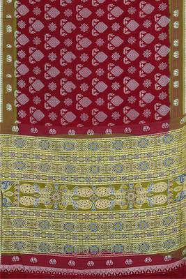 Maroon red & olive green south cotton saree with running blouse 5